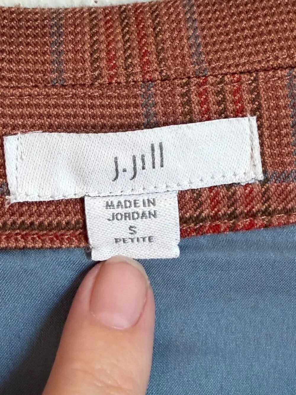 J. Jill Petite Plaid Knit Blazer Jacket Pink Blue Stretch Career Casual - Picture 5 of 9